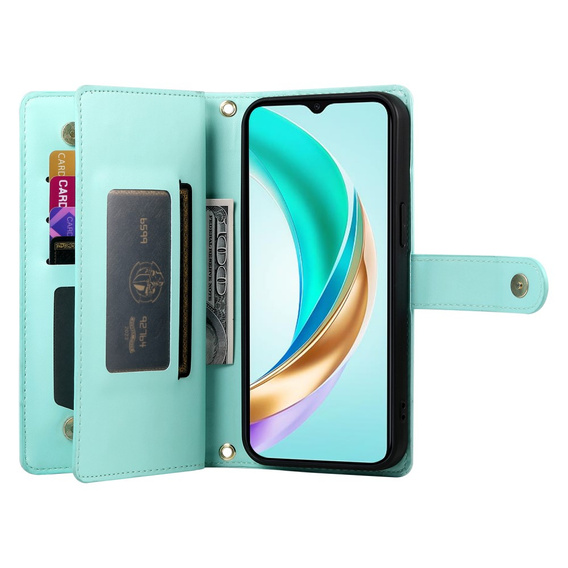 Pattintható tok a Honor Magic 7 Lite, Wallet Zipper Pocket, menta