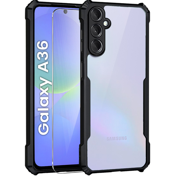 Tok Samsung Galaxy A36, AntiDrop Hybrid, fekete + 9H edzett üveg