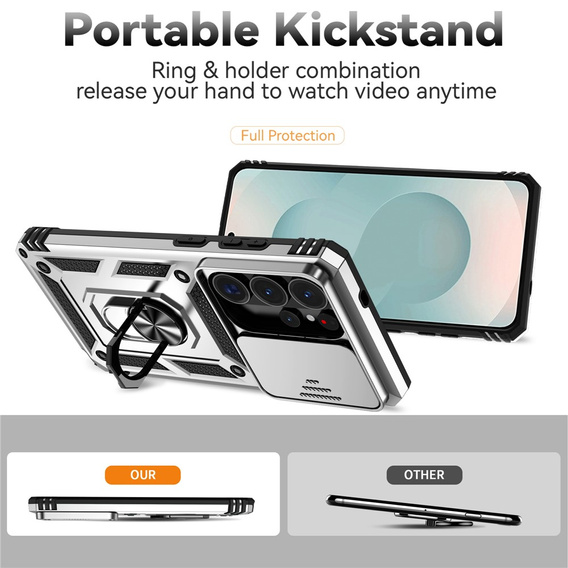 Páncélozott tok állvánnyal és lencsefedéllel a Samsung Galaxy S26 Ultra készülékhez