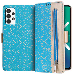 Flap tok Samsung Galaxy A53 5G, Wallet Pocket Zipper Lace, kék