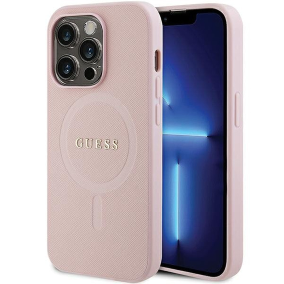 GUESS Telefontok a iPhone 14 Pro, Saffiano MagSafe, rózsaszín