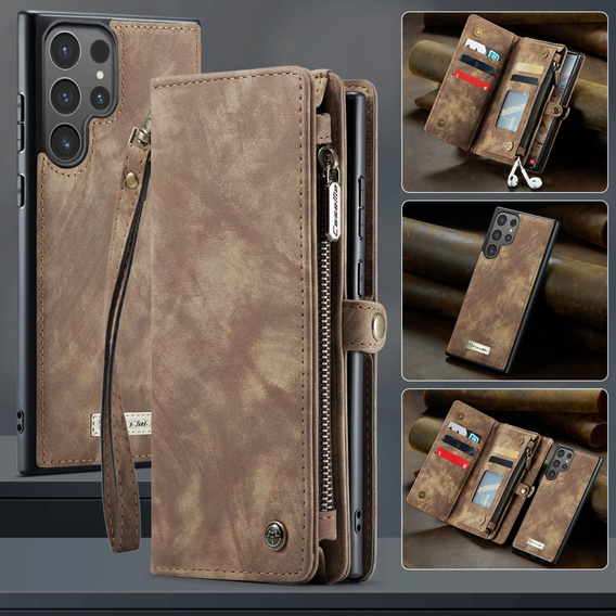 CASEME tok Samsung Galaxy S25 Ultra, Retro Leather Wallet, szíjjal, barna