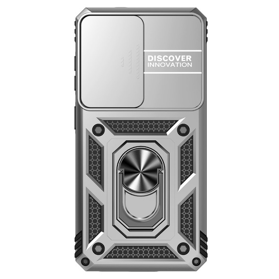 Páncélozott tok állvánnyal és objektívvédővel Samsung Galaxy S26 készülékhez, ezüst színű