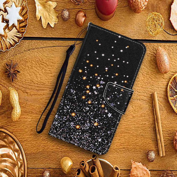Pattintható tok a Xiaomi Redmi 13C / Poco C65, Wallet, Stars, fekete