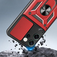 Páncélozott tok Oppo Reno 14F-hez, kameravédelemmel, állvánnyal, piros színű