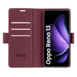 Tok Oppo Reno 13, ERBORD Glossy Litchi, pénztárca patenttal, piros