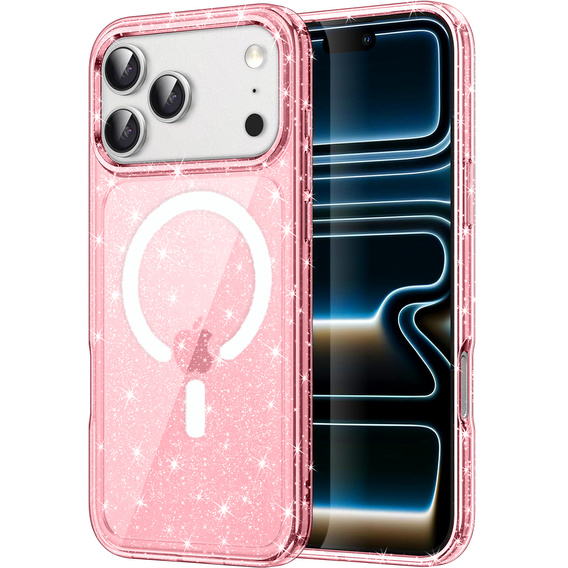 Tok iPhone 17 Pro készülékhez, MagSafe, csillogó, átlátszó rózsaszínű