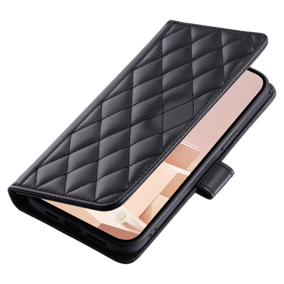 Flap tok Samsung Galaxy S24 FE, Rhombus Crossbody Leather, fekete