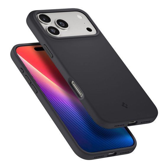 Spigen tok iPhone 17 Pro készülékhez, szilikonos MagSafe illeszkedés, fekete