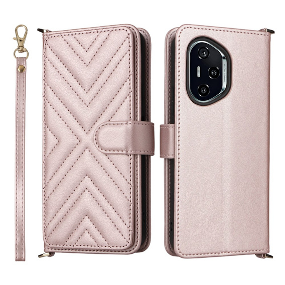 Tok patenttal a Honor 400 5G-hez, Crossbody Leather Wallet, rózsaszín