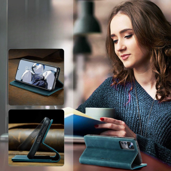 CASEME tok Xiaomi 12T / 12T Pro, Leather Wallet Case, türkiz