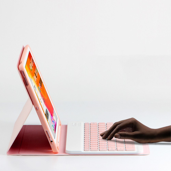 Tok + billentyűzet iPad 10.2 7/8/9 gen 2019/2020/2021, Keyboard Cover Pen Slot, rózsaszín rose gold