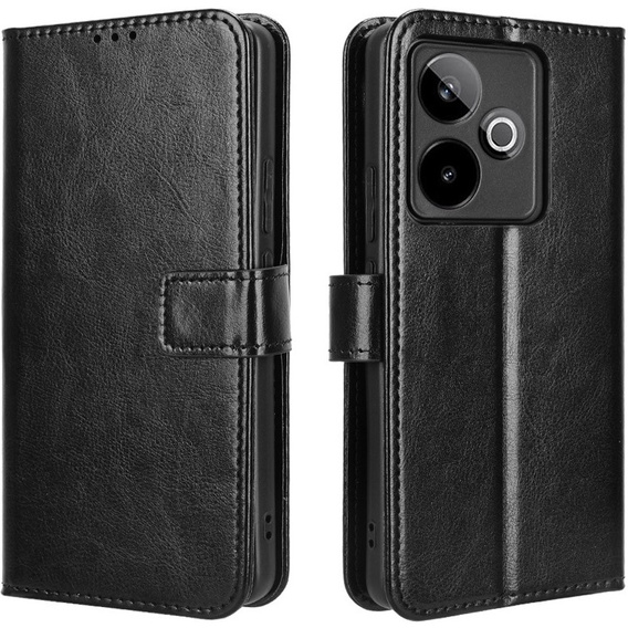 Pattintható tok a Realme GT 7 / 7T, Crazy Horse Wallet, fekete
