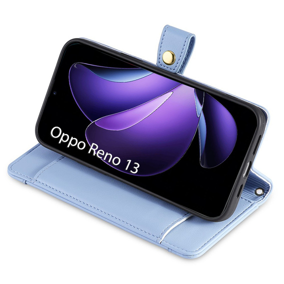 Pattintható tok a Oppo Reno 13, Wallet Zipper Pocket, kék