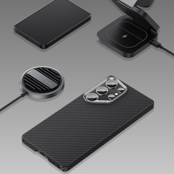 BENKS Kevlar tok Samsung Galaxy S25, MagSafe, Carbon Fiber, fekete