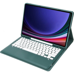 Tok + billentyűzet Samsung Galaxy Tab S9+, Leather Pen Slot, sötétzöld