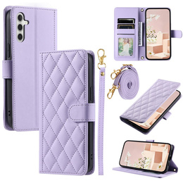 Flap tok Samsung Galaxy S25 FE, Rhombus Crossbody Leather, lila