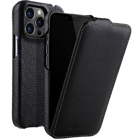 MELKCO flip tok iPhone 13 Pro-hoz, bőr, flip, fekete