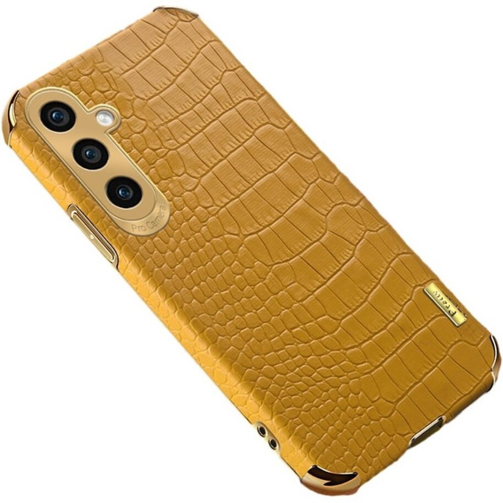 Bőr tok Samsung Galaxy A35 5G készülékhez, Crocodile, sárga