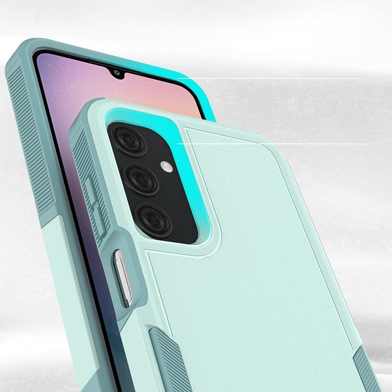 Páncélozott tok Samsung Galaxy A25 készülékhez, kétrétegű, menta + 9H üveg