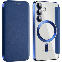 Pattintható tok a Samsung Galaxy S24, RFID Wallet MagSafe CamShield, sötétkék