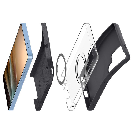 Spigen tok Samsung Galaxy S25 Ultra, Silicone Fit Mag, fekete + edzett üveg