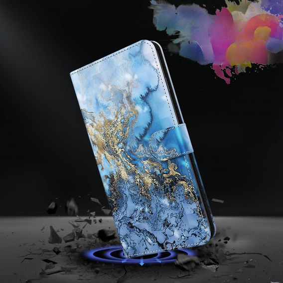 Pattintható tok a Samsung Galaxy A14 4G/5G, Wallet Marble, kék