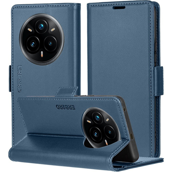 Tok Realme 14 Pro 5G, ERBORD Glossy Litchi, pénztárca patenttal, kék