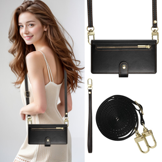 Pattintható tok a Oppo Reno 13F 5G, Wallet Zipper Pocket, fekete