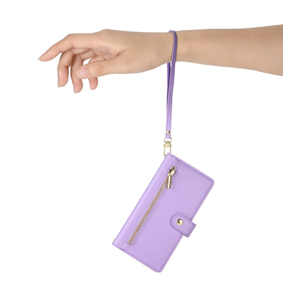 Pattintható tok a Xiaomi Poco X7 Pro 5G, Wallet Zipper Pocket, lila