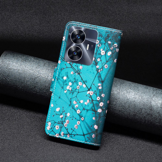 Pattintható tok a Realme C55, Wallet, Sakura, kék