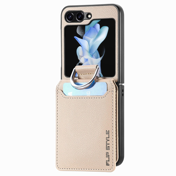 Tok Samsung Galaxy Z Flip7 FE / Z Flip6, Card Slot Ring Case, bézs színű