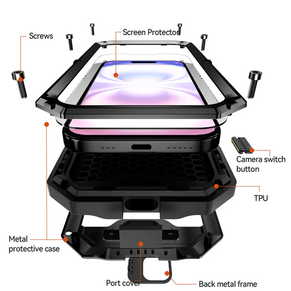 R-JUST páncélozott tok képernyővédővel és állvánnyal iPhone 17-hez