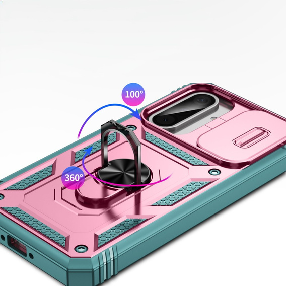 Telefontok a Samsung Galaxy A56 5G, KickStand Camera Lens, rózsaszín / zöld