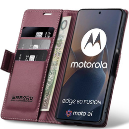 Tok Motorola Edge 60 / 60 Fusion, ERBORD Glossy Litchi, pénztárca patenttal, piros