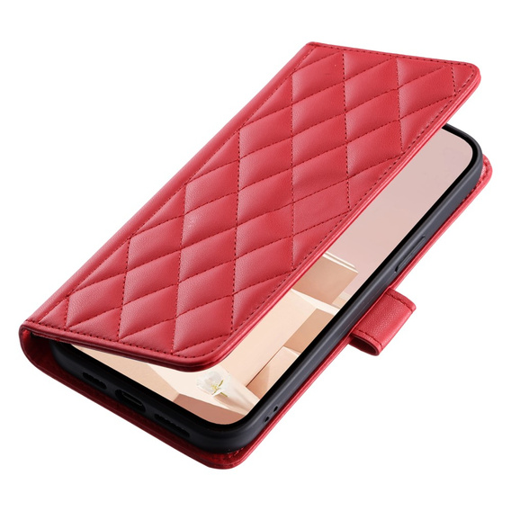 Flap tok iPhone 16 Pro Max, Rhombus Crossbody Leather, piros