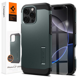Spigen tok iPhone 16 Pro készülékhez, Tough Armor Mag Mag MagSafe, zöld + 9H edzett üveg