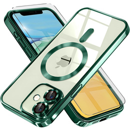 Tok iPhone 11-hoz, Electro MagSafe, zöld + üveg a képernyőhöz