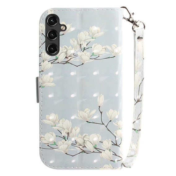 Pattintható tok a Samsung Galaxy A14 4G/5G, Wallet, flowers magnolia, fehér