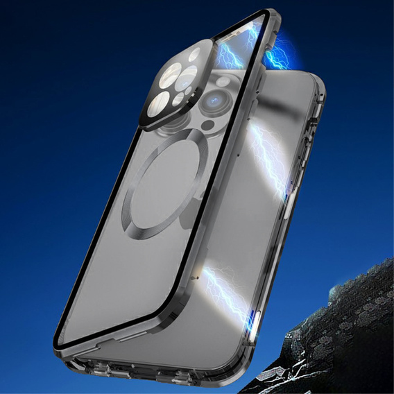 Magnetic Dual Glass MagSafe tok iPhone 15 Pro Max, fekete