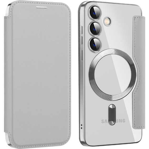 Pattintható tok a Samsung Galaxy S24, RFID Wallet MagSafe CamShield, ezüst