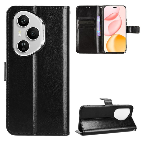Pattintható tok a Honor 400 Pro 5G, Crazy Horse Wallet, fekete