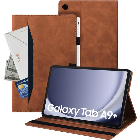 Tok Samsung Galaxy Tab A9+, Classic, tolltartóval, barna