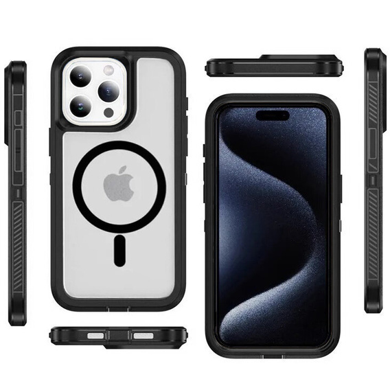 Tok kerettel iPhone 15 Pro Max készülékhez, MagSafe-hoz, átlátszó / fekete