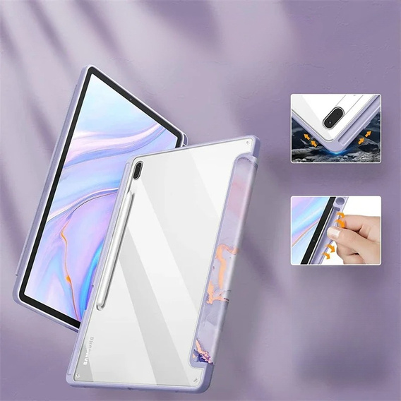 Tok Samsung Galaxy Tab S10 FE+ Plus, Smartcase Hybrid, tolltartó résszel, Marble lila