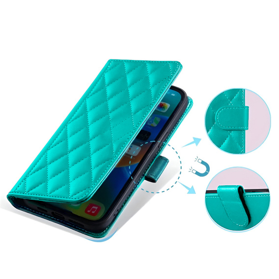 Flap tok Samsung Galaxy A16, Rhombus Crossbody Leather, zöld
