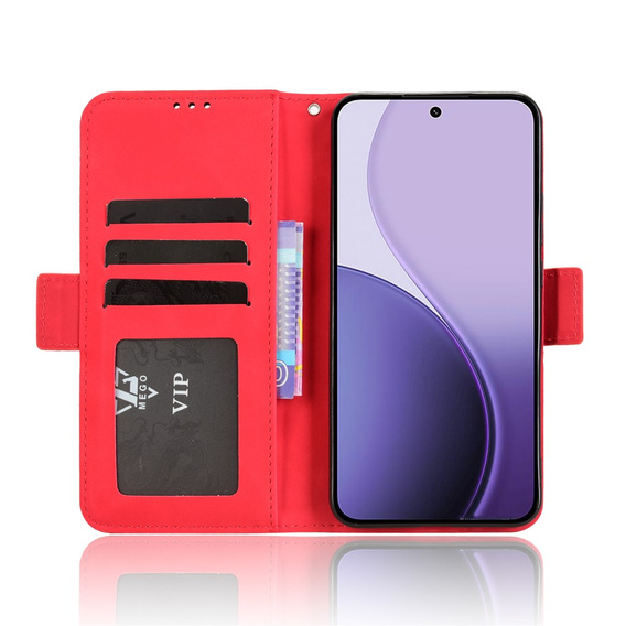 Flap tok Oppo Reno 14, kártya slot, pénztárca, piros