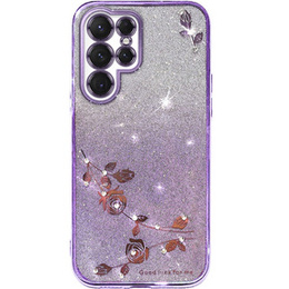 tok Samsung Galaxy S23 Ultra, csillogó virág, lila