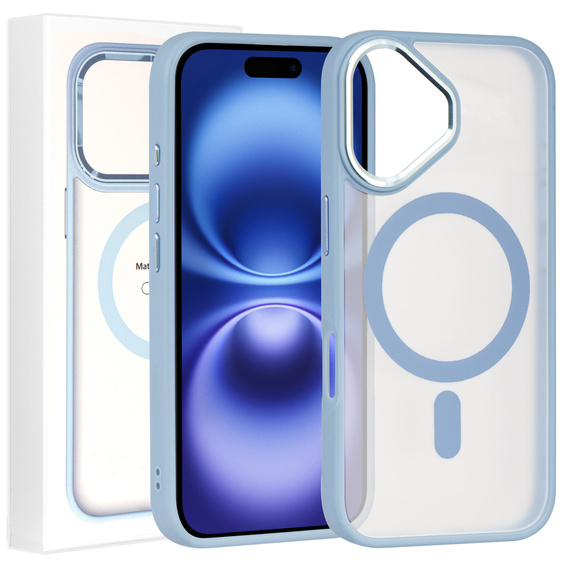 Tok iPhone 16-hoz, MagSafe, ERBORD Matt Case, átlátszó / kék + képernyőüveg
