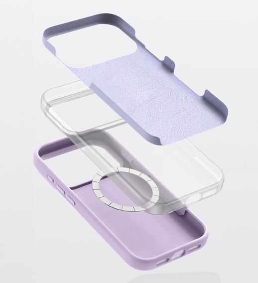 Szilikon tok iPhone 17 Pro Max készülékhez, MagSafe, ütésgátló, lila